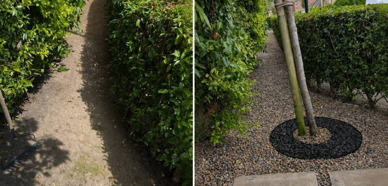 Garden Maintenance Newcastle Before and After Before and after garden maintenance Newcastle with tree planting and gravel finish by Handyman MultiFix