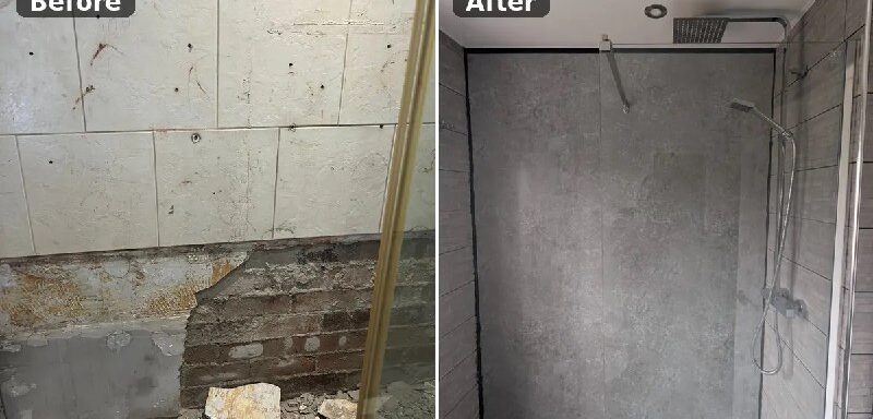 Shower Wall Waterproofing Before and After Before and after shower wall waterproofing repair in Newcastle