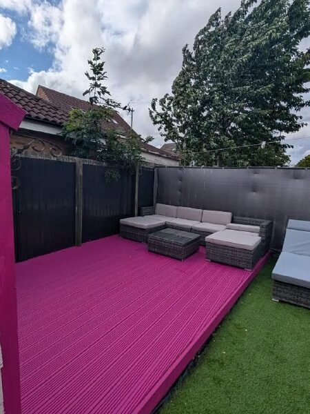 Finished outdoor seating area with a timber deck