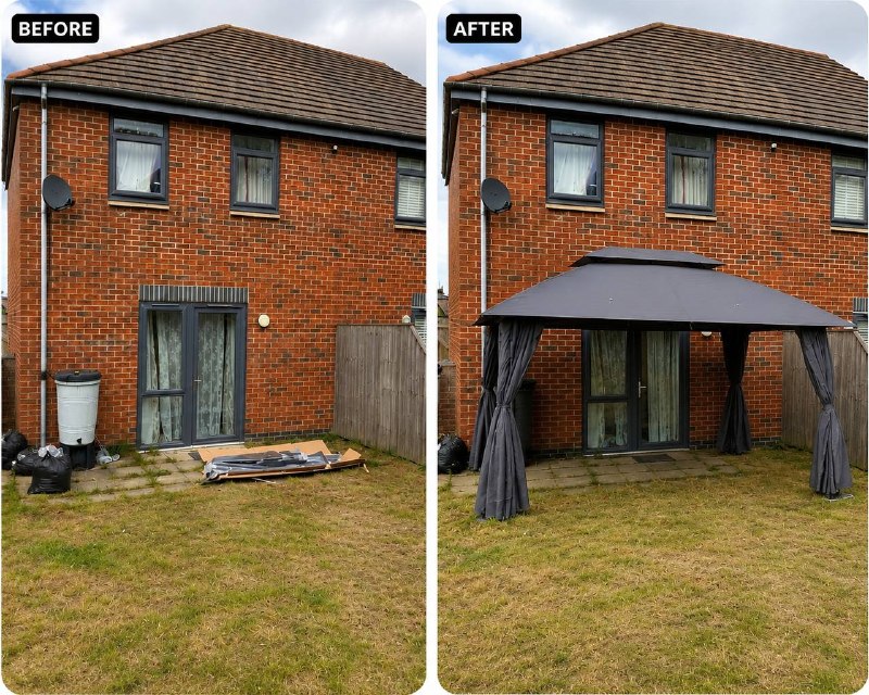 Before and after gazebo installation in Newcastle upon Tyne by Handyman Multifix