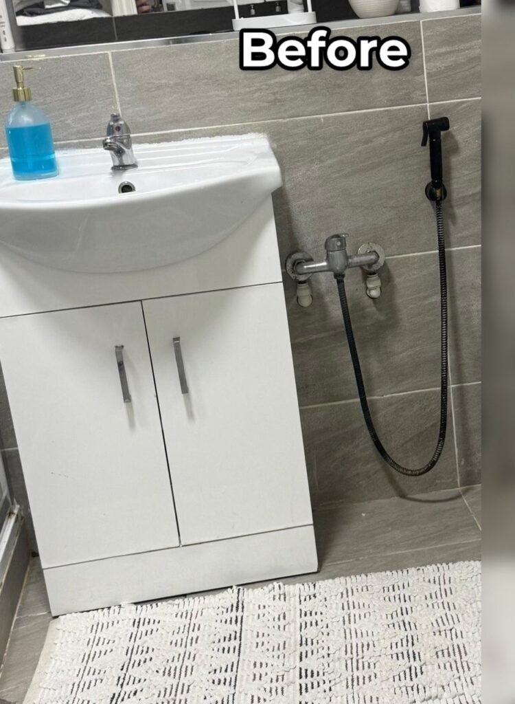 Before toilet replacement and bathroom cabinet installation in Newcastle
