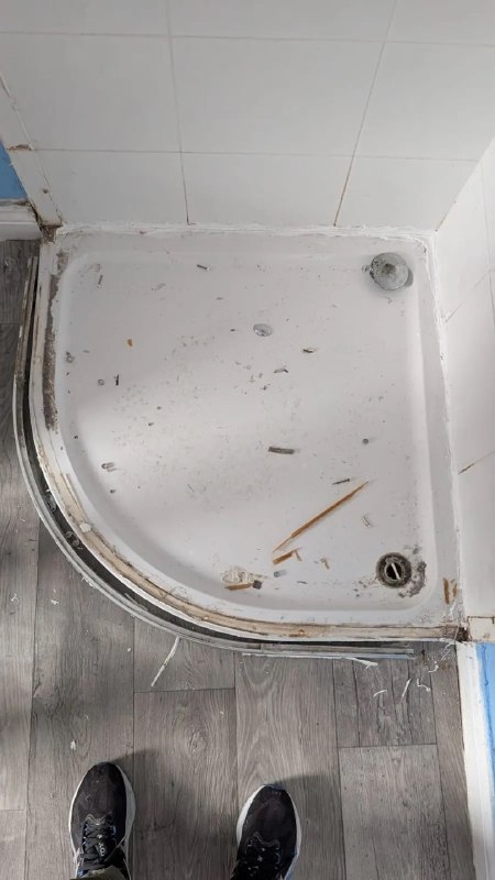 Old shower tray before bathroom renovation in Newcastle upon Tyne