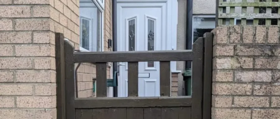 Repaired timber entrance gate in Ryton, Tyne and Wear